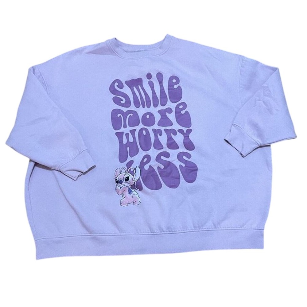 Disney Stitch Smile More Worry Less Purple Pink Graphic Sweatshirt Women's‎ 2XL